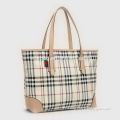 Women's Grid Pattern Pu Leather Large Tote Shopper Travel Bag Hand bag